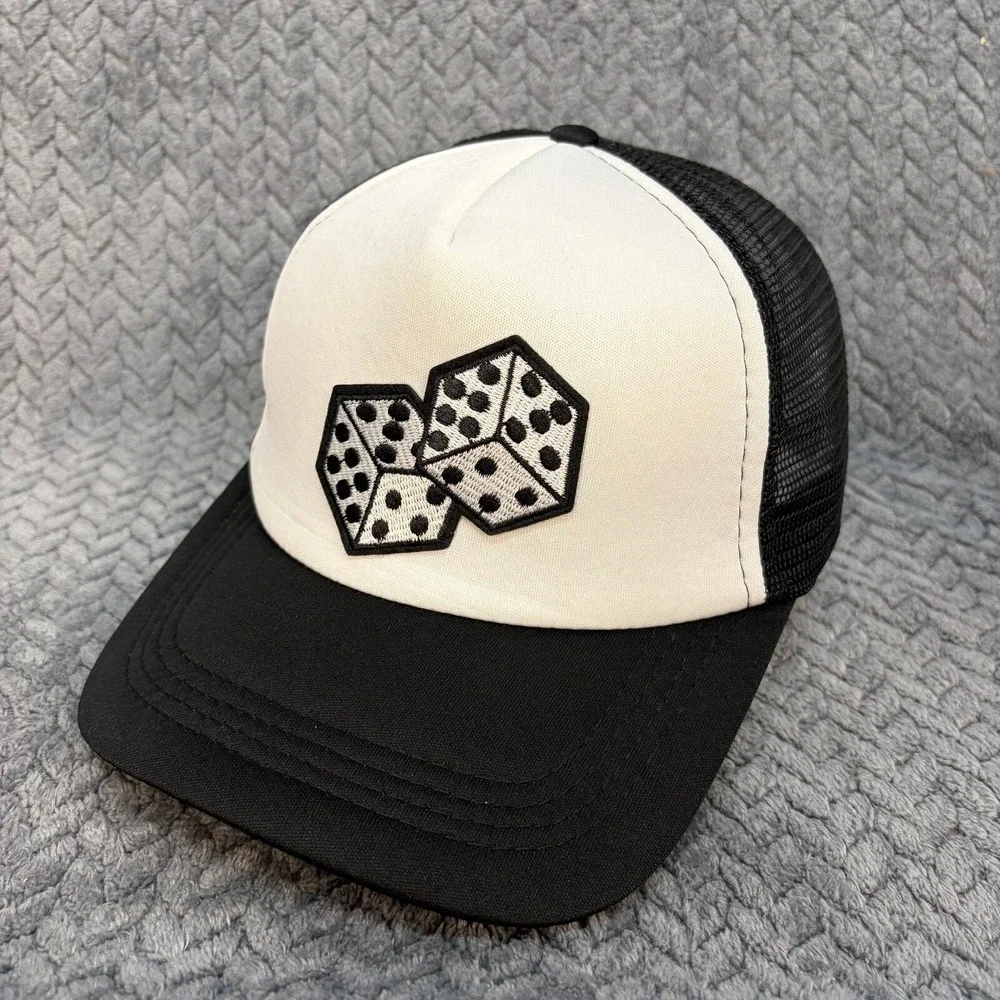 Black White Dice Embroidered Trucker Hat Snapback Mesh Cap 0887